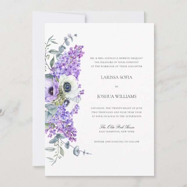 Convite Larissa Elegant Purple Floral All-in-One Wedding (Frente)