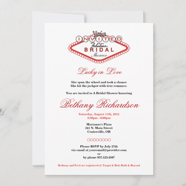 Convite Las Vegas Bridal Shower Invitation (Frente)
