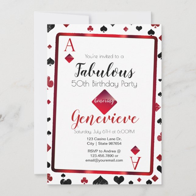 Convite Las Vegas Casino 50 e Fabuloso aniversário (Frente)