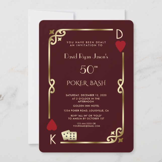Convite Las Vegas Casino Deep Burgundy Gatsby Man Birthday (Frente)