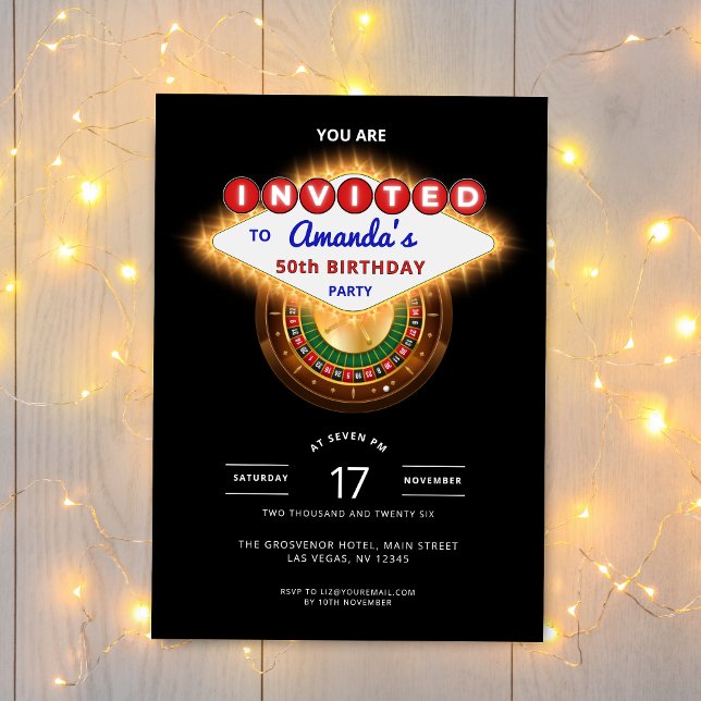 Convite Las Vegas Casino Night Black Birthday Party (Las Vegas Casino Themed Birthday Party Invitation)