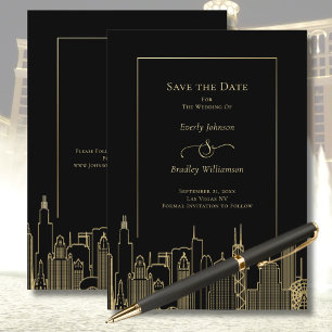 Convite Las Vegas Elegante Ouro Preto Classy Save the Date