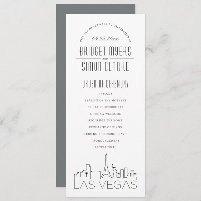 Convite Las Vegas | Programa Modern Deco Wedding (Frente/Verso)