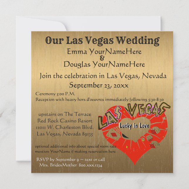 Convite Las Vegas Wedding Gold (Frente)
