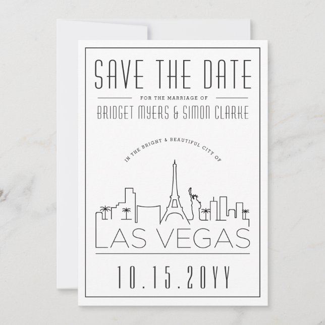 Convite Las Vegas Wedding | Skyline Estilizado Salvar a Da (Frente)