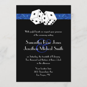 Convite Las Vegas Weding Dice Royal Blue Faux Glitter