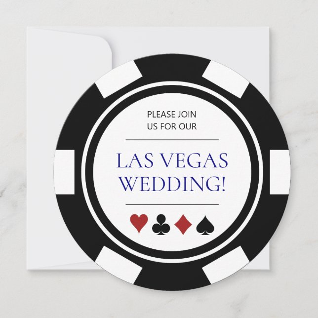 Convite Las Vegas Weding Poker Chip Blue White (Frente)