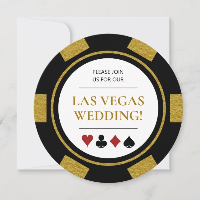 Convite Las Vegas Weding Poker Chip Dourado Black White (Frente)