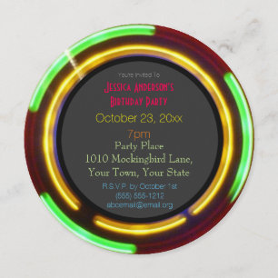 Convite Laser Neon Luzes de Aniversário