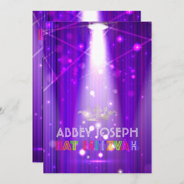 Convite Laser PixDezines / Luz Neon Bat Mitzvah (Frente/Verso)