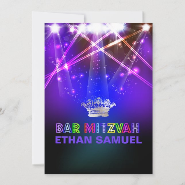 Convite Laser PixDezines /neon luzes bar mitzvah (Frente)
