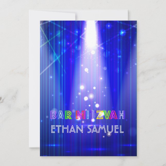 Convite Laser PixDezines /neon luzes bar mitzvah (Frente)