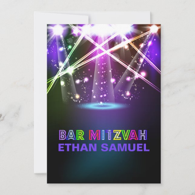 Convite Laser PixDezines /neon luzes bar mitzvah (Frente)