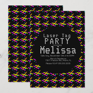 Convite Laser Tag Neon Brilho no Escuro Confete Unisexo