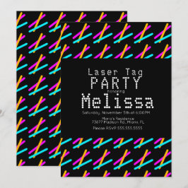Convite Laser Tag Neon Luz de Neon no Escuro Festa Garota