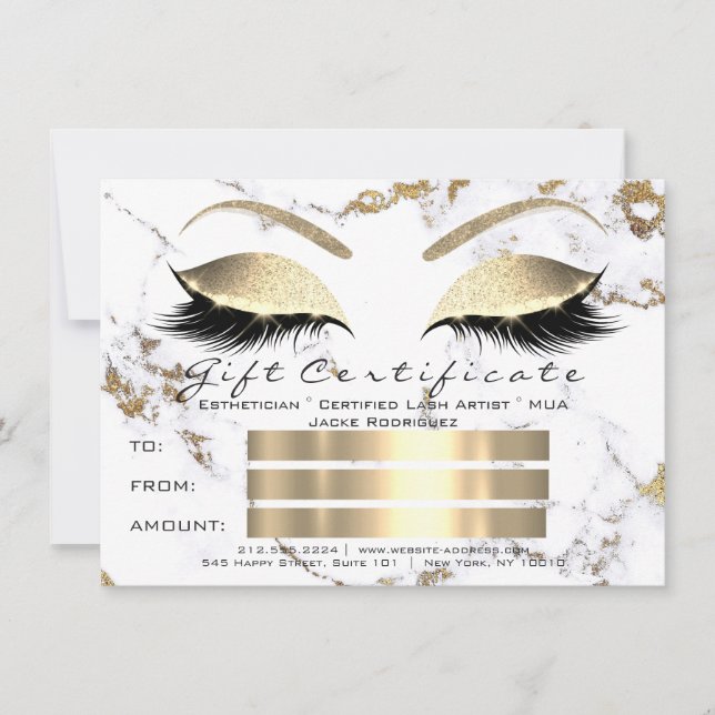 Convite Lashes Certificado de Maquiagem de Mármaco Dourado (Frente)