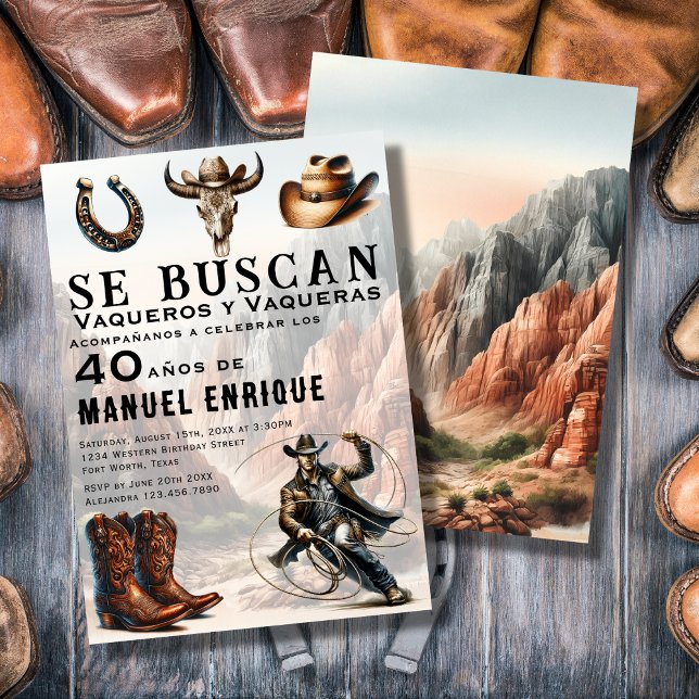 Convite Lasso Vaquero - aniversário de 40 anos do cowboy o (Criador carregado)