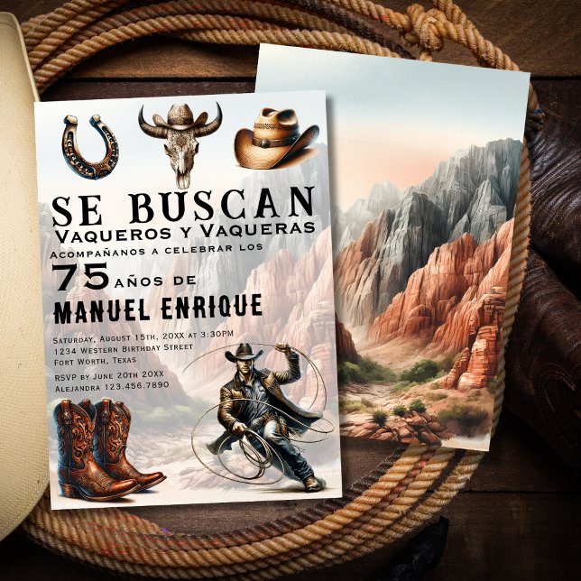 Convite Lasso Vaquero, cowboy ocidental espanhol 75º anive (Criador carregado)