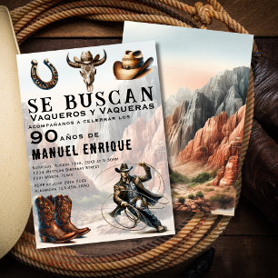 Convite Lasso Vaquero Espanhol Ocidental Cowboy 90º Aniver