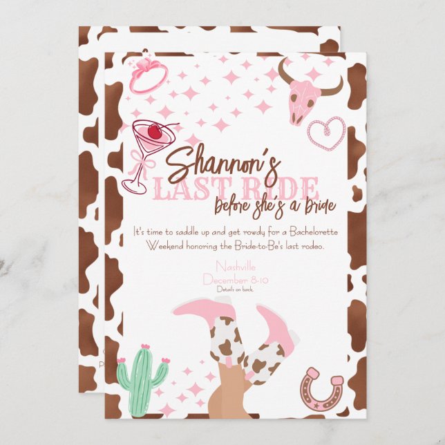 Convite Last Ride Weekend Trip Bachelorette Party (Frente/Verso)