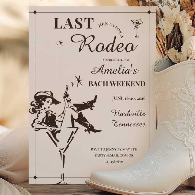 Convite Last Rodeo Bachelorette Weekend Itinerary (Last Rodeo Bachelorette Weekend Itinerary Invitation)