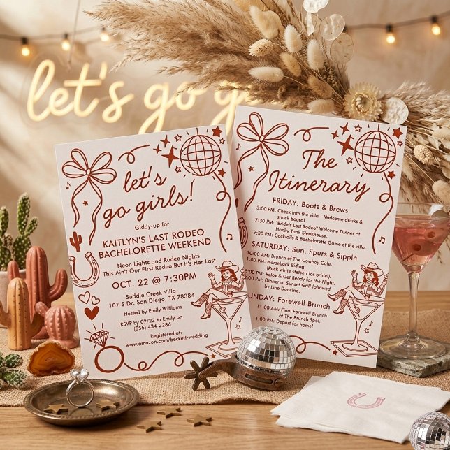 Convite Last Rodeo Cowgirl Bachelorette Weekend Itinerary (Criador carregado)