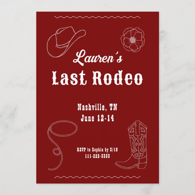Convite Last Rodeo Cowgirl Western Bachelorette Invitation (Frente)