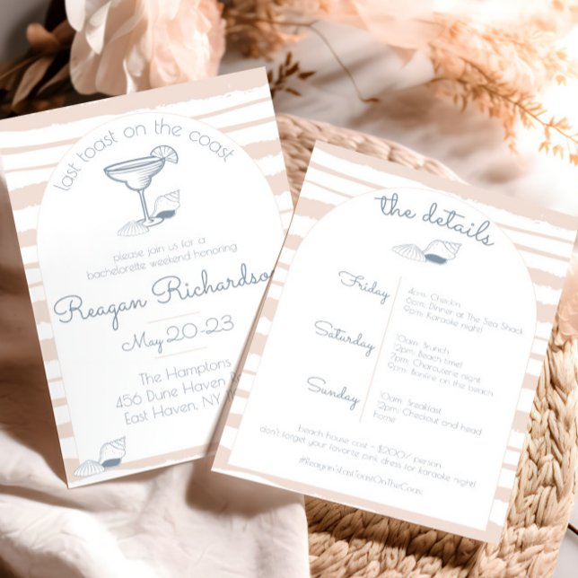 Convite Last Toast on the Coast Beach Bachelorette Weekend (last toast on the coast bachelorette party weekend invitation cute nautical beach girls trip sea )