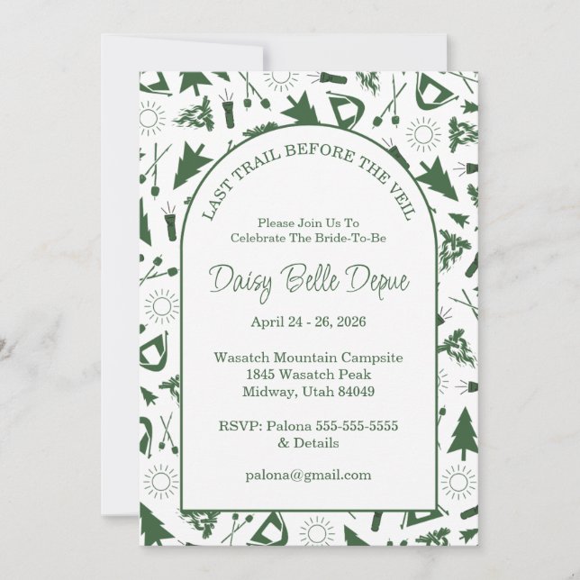 Convite Last Trail Before The Veil Bachelorette Green (Frente)