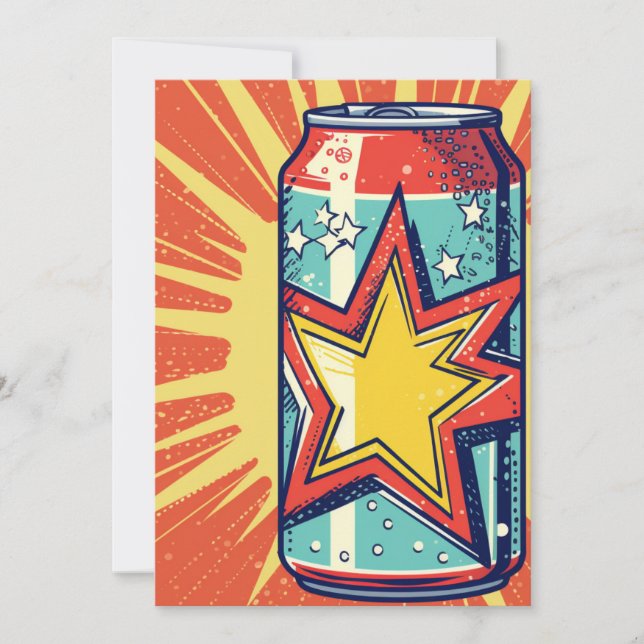 Convite Lata de refrigerante em estilo Popart, bebida gase (Frente)