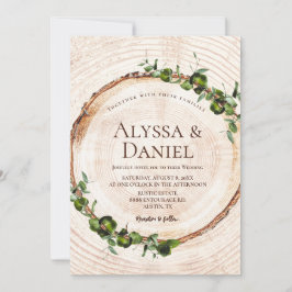 Convite Latido de madeira Folhas verdes Casamento botânico