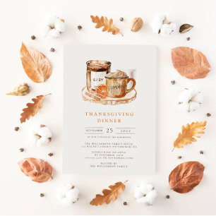 Convite Latte de Abóbora Aquarela & Vela de Ação de Graças