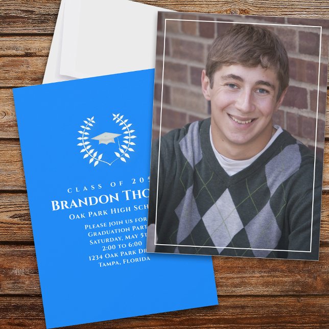 Convite Laureado com Foto Clássica de Graduação Laurel Blu (Criador carregado)