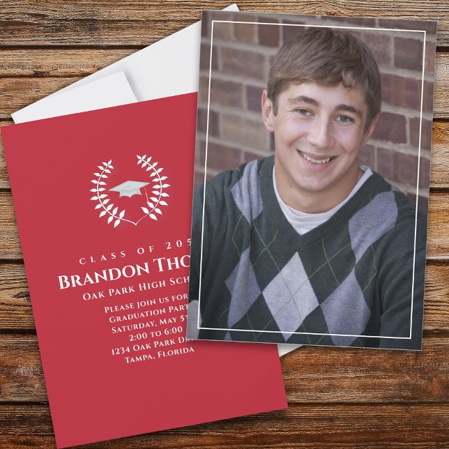 Convite Laureado com Foto Clássica de Graduação - Laurel R (Criador carregado)