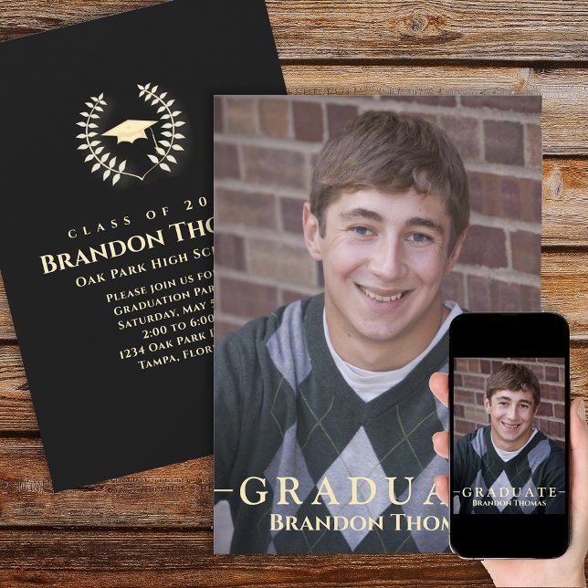 Convite Laurel Clássico de Graduação com Foto Laurel Doura (Criador carregado)