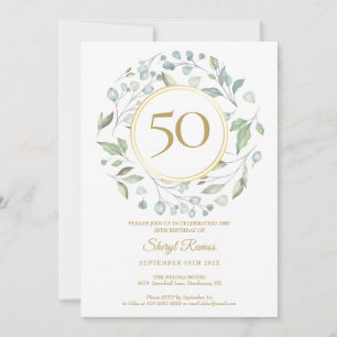 Convite Laurel Garland Dourado Monograma 50º Aniversário