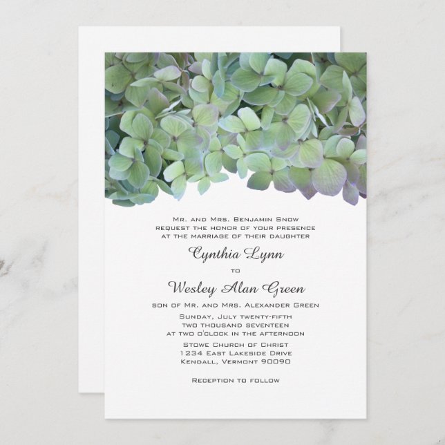 Convite Laurel Green Hydrangea Weding Traditional Invites (Frente/Verso)