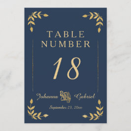 Convite Laurel Leaf Typografia Marinho Blue Dourado Table