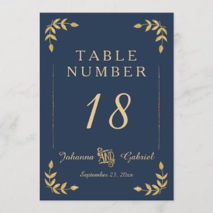 Convite Laurel Leaf Typografia Marinho Blue Dourado Table