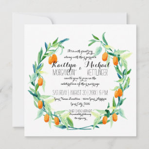 Convite Laurel Wreath Kumquat Leaf Branch Modern Square
