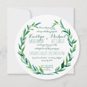 Convite Laurel Wreath Olive Leaf Branch Modern Round