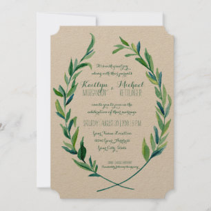 Convite Laurel Wreath Olive Leaf Branch Modern Simple