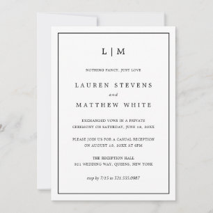 Convite Lauren Black and White Elegant Wedding Reception
