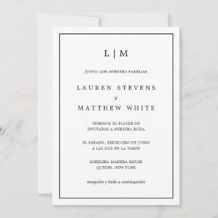 Convite Lauren Black e White Elegant Casamento Espanhol