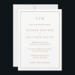 Convite Lauren Dourado Monograma Elegante Casamento Espanh<br><div class="desc">Simples convite de casamento espanhol com um design elegante e eterno com seu monograma de duas letras no topo e seus detalhes cercados por uma fronteira fina. Todo texto está em tom dourado, sobre fundo branco. A cor da fonte pode ser alterada para qualquer cor desejada clicando no botão personalizar...</div>