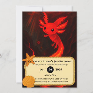 Convite Lava Axolotl em Fiery Abyss Aniversário