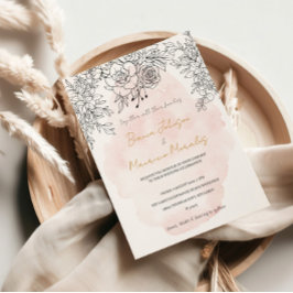 Convite Lava-Lâmpada Delicada com Botânico Preto Moderno