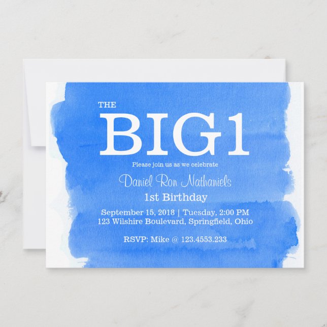 Convite Lavagem azul da aguarela de Little Boy do primeiro (Frente)