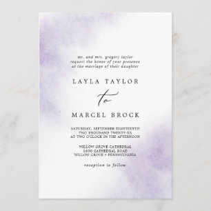 Convite Lavagem de Aquarela  Casamento Tradicional Roxo