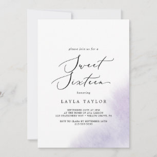 Convite Lavagem de Aquarela  Roxo Doce Dezesseis Aniversá
